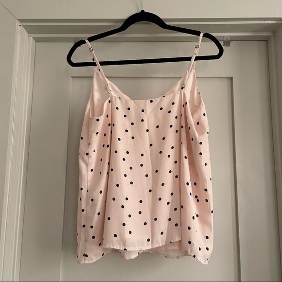 Nordstrom Socialite Scalloped Polka Dot Tank Top Medium Pink & Navy - Picture 2 of 7